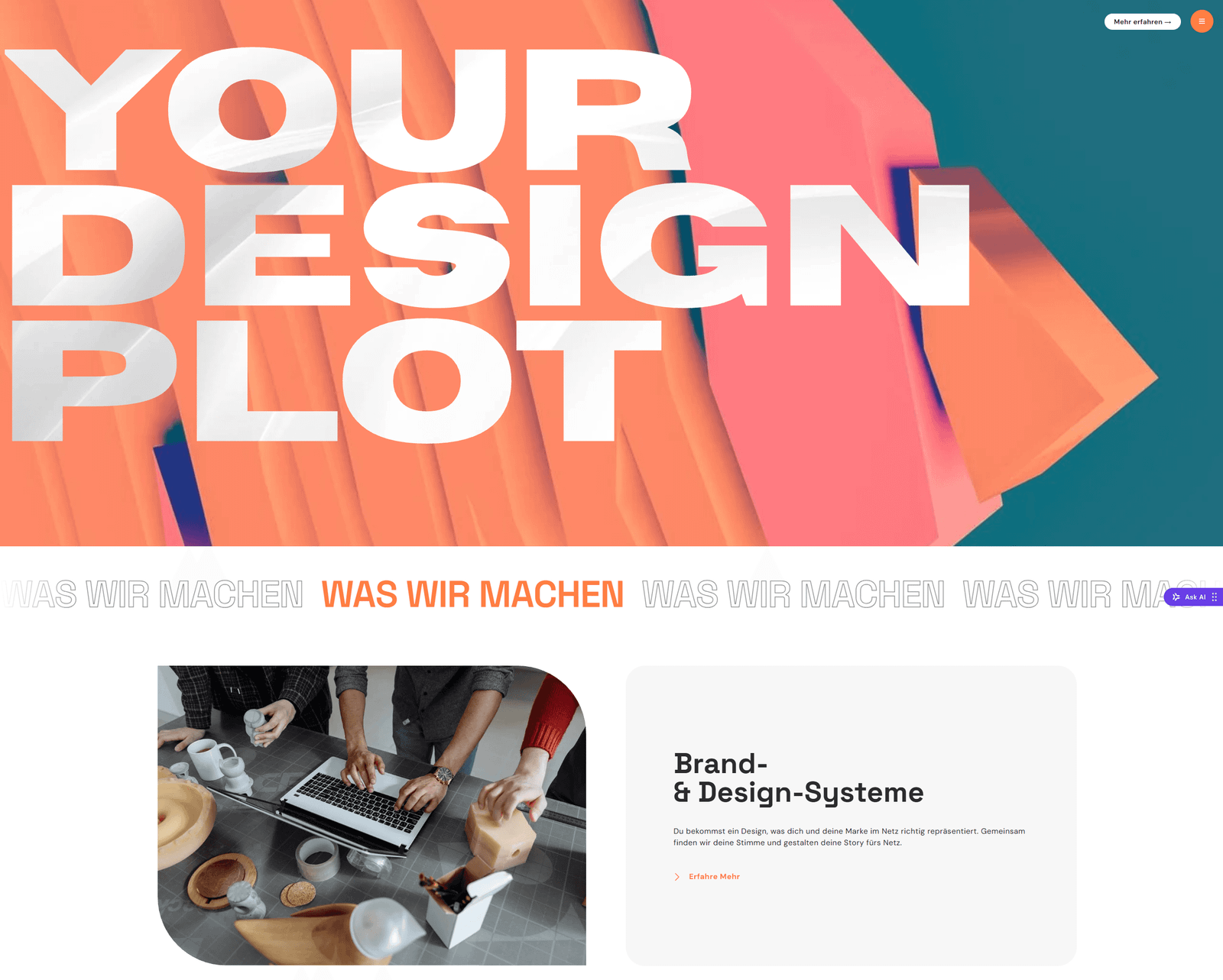 Beispiel-Website einer Design-Agentur mit dem großen Schriftzug „Your Design Plot“